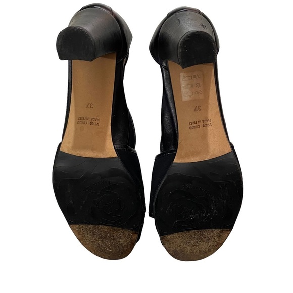 Taryn Rose Made In Italy Black Leather Peep Toe 3” Heels Sz 7M Shoes Pumps - Picture 7 of 9